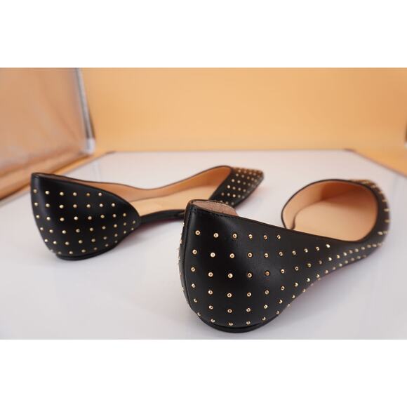 Christian Louboutin Black Leather Iriza Plume Studded d'orsay Flat SZ 38 Pointy - Picture 4 of 10